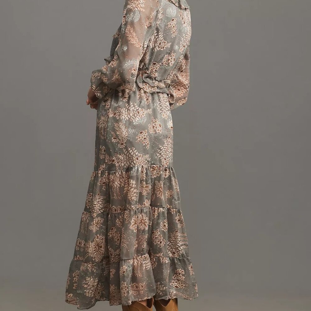 Anthropologie Floral Ruffle Midi Dress in Sage and Blush - Picture 3 of 4